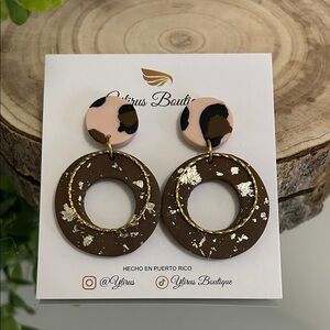 Brown and Gold Circle Earrings